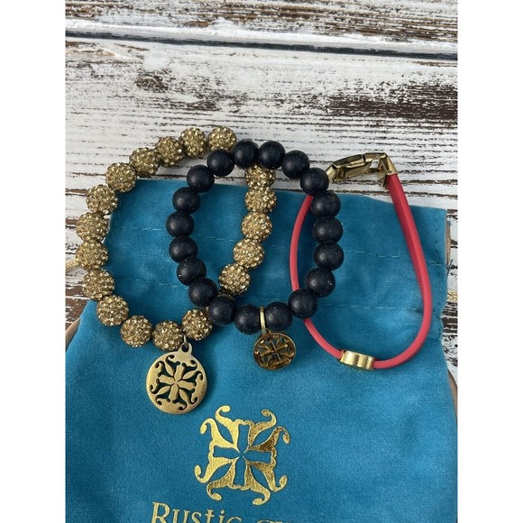 Rustic Cuff Gold Red Black Emmerson Beaded Bracelet Silicone set With‎ Dust Bag - Picture 2 of 3